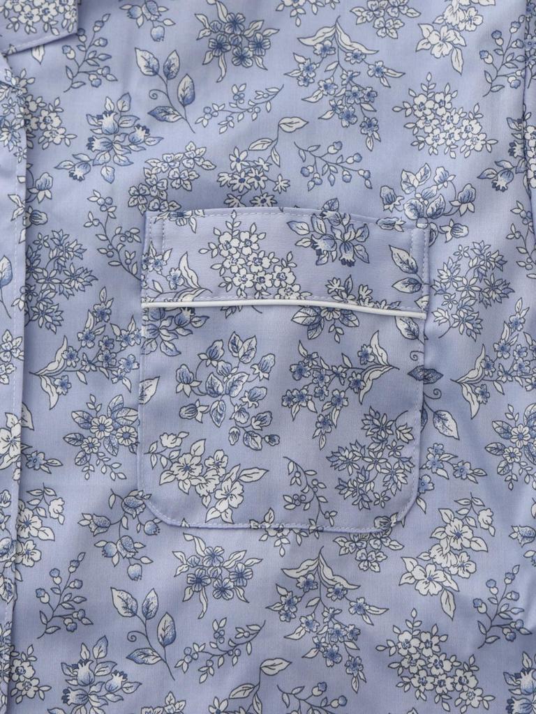 Made In Japan Satin Cotton Pajamas Long Sleeve Floral Spring Autumn M L Sax [Kaitak Family] G-HOUSE Women's 100% (L, (Floral))