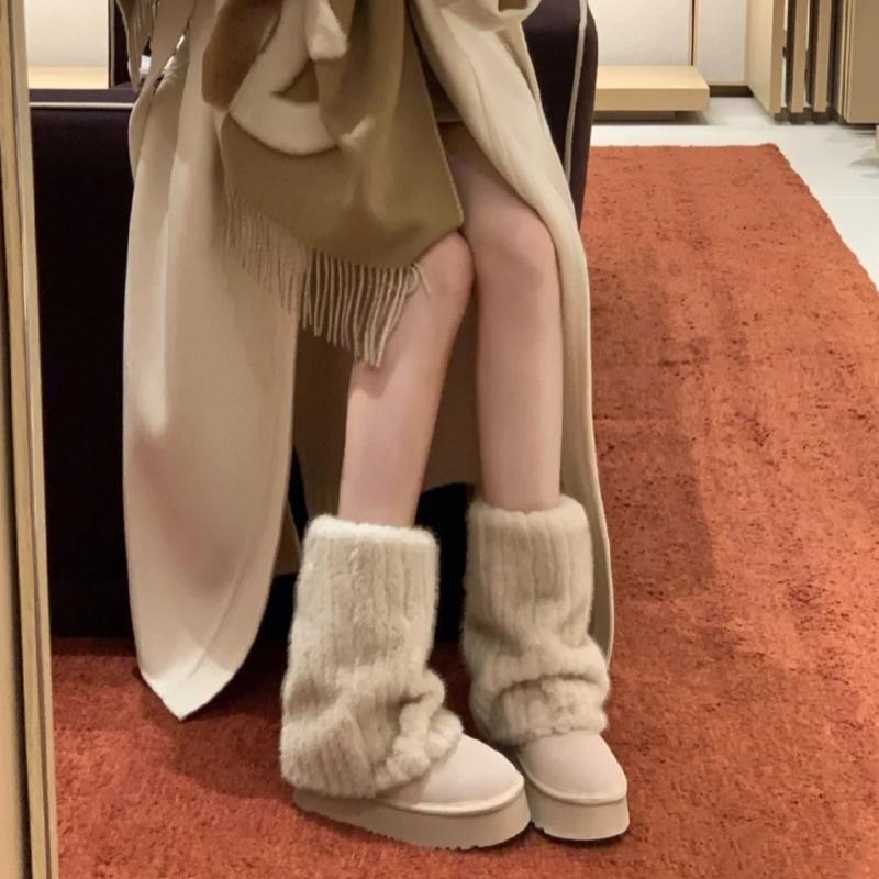 Flauschige Kunstpelz Beinwärmer Pelz Fersen Lange Stiefel Manschetten Abdeckung Hat Elastisch Ein Paar Karneval Stiefelabdeckung Y2K JK Uniform