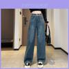 Weite Jeans für Damen mit hoher Taille und farblich abgesetzten Taschen für Freizeitkleidung