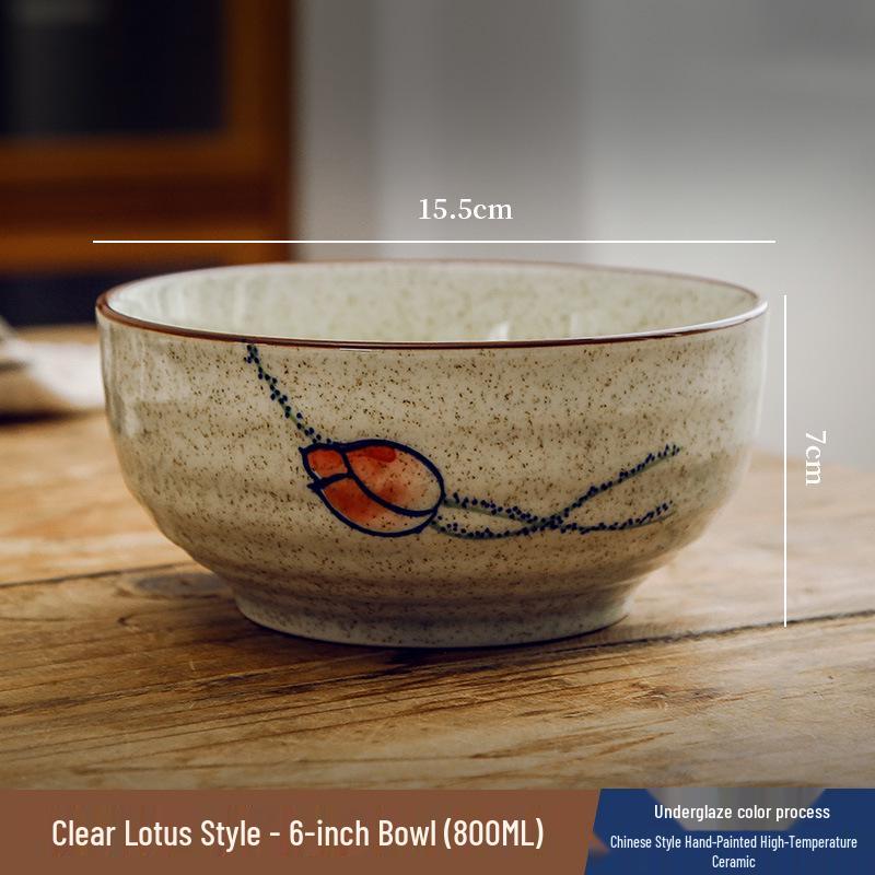 Unterglasur Keramik Reis- & Suppenschüssel Set mit Essstäbchen - Chinesischer Nationalstil Geschirr für Zuhause & Restaurants