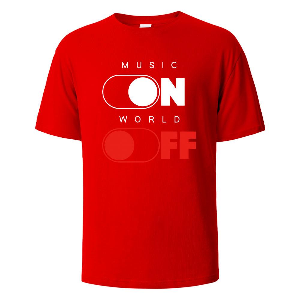 Music On World Off Graphic Printed Men's T-Shirts 100% Cotton Breathable Comfortable Tops For Men Summer Oversize Men Clothing