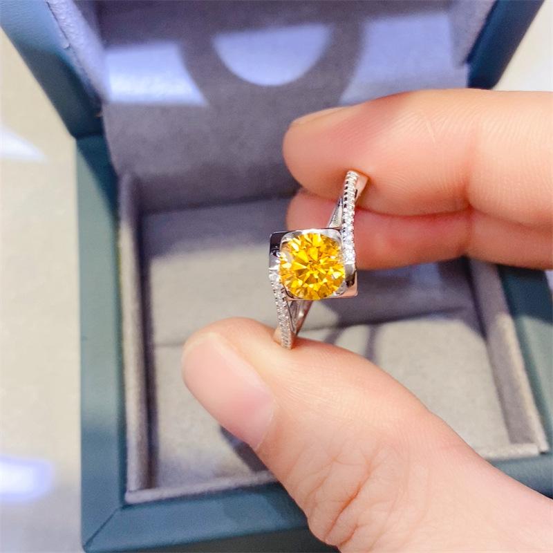 Yellow Moissanite Angel Ring - Gold Tone with Certificate and Black Card Size 10