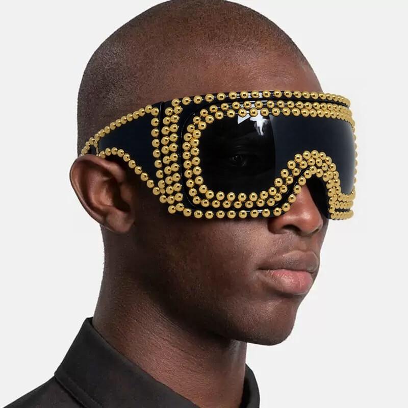 Hip Hop Extra Large Square Studded Shield Sunglasses Unisex Punk Mask Style Glasses for Theme Parties Concerts Bold Look 2026