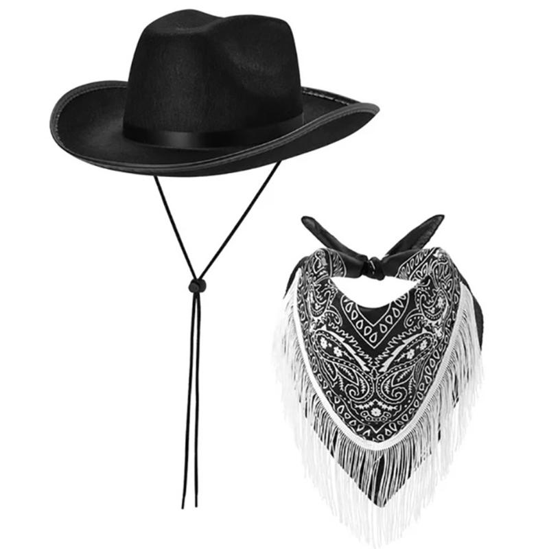 2PCS Female Hat Scarf Costume Set Music Festival Roleplay Party Dress Up Suit