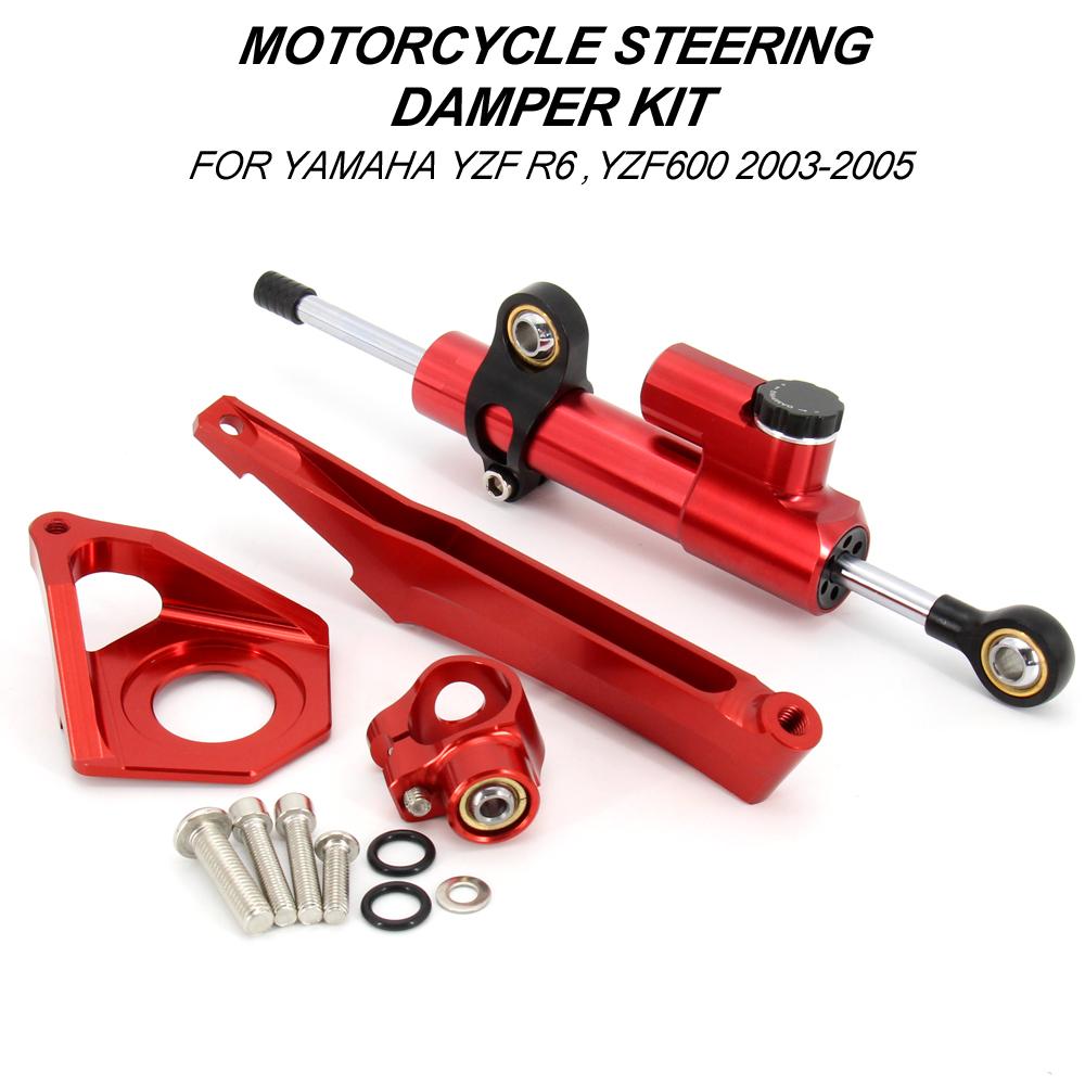 CNC Aluminum Adjustable Motorcycles Steering Stabilize Damper Bracket Mount Kit For YAMAHA YZF600 R6 2003-2005