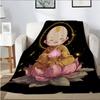 Cartoon monk with lotus flower pattern Flannel printed blanket suitable for all seasons for living room office sofa and travel