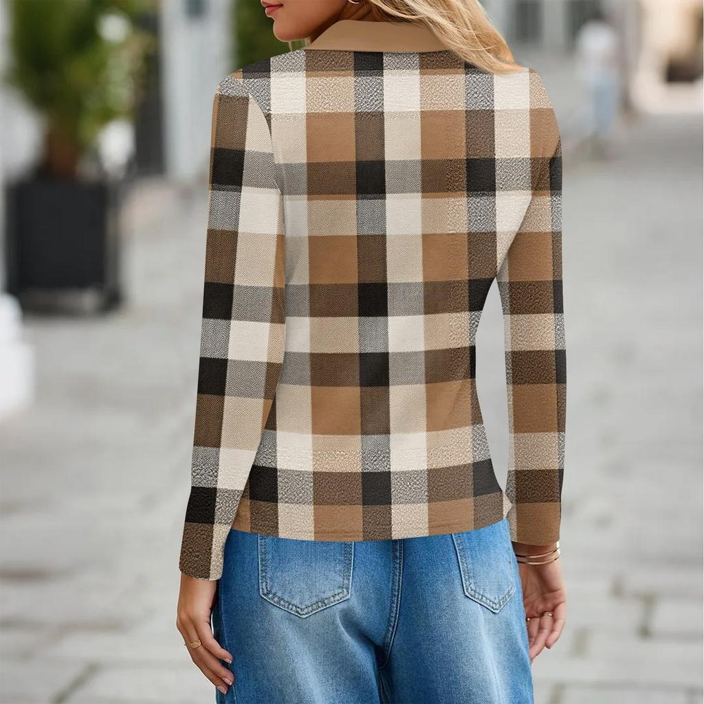 Women's Fashion Casual Lapel Short Long Sleeve Print Shirt Women's Button Up Tops