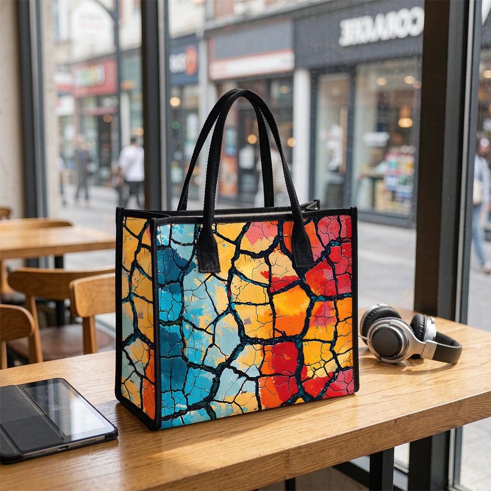 Colorful Cracked Pattern Tote Bag Stylish Casual Shopping Handbag for Daily Use