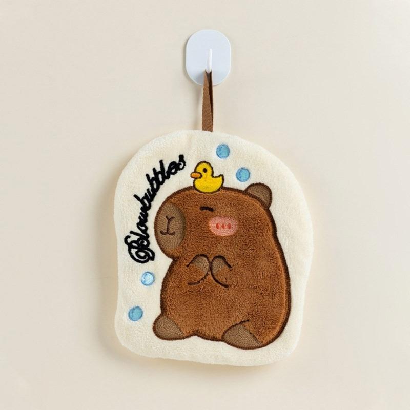 Cute Capybara Shape Hand Towel Quality Coral Fleece Cleaning Rag Perfect for Quick Drying in Kitchens or Bathrooms