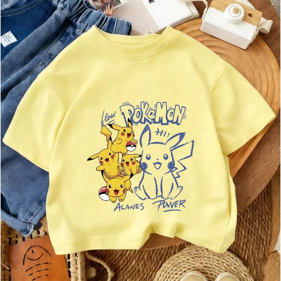 Boys and Girls Summer Street Style Fashion Children's T-shirt Pikachu Cute Kawaii Design