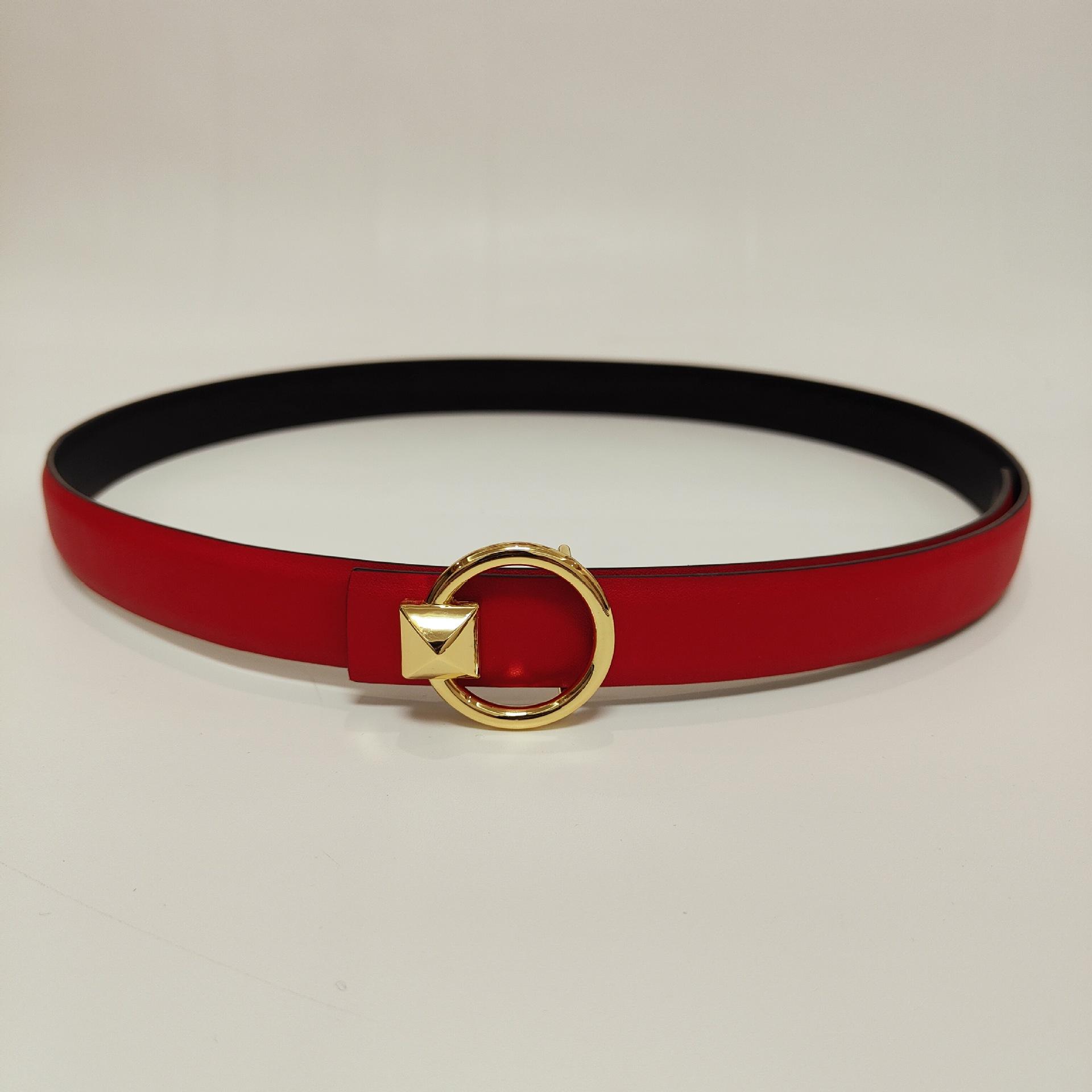 Women S Color Round Cowhide Belt Women S Simple Dress Suit Belt Women S 95CM