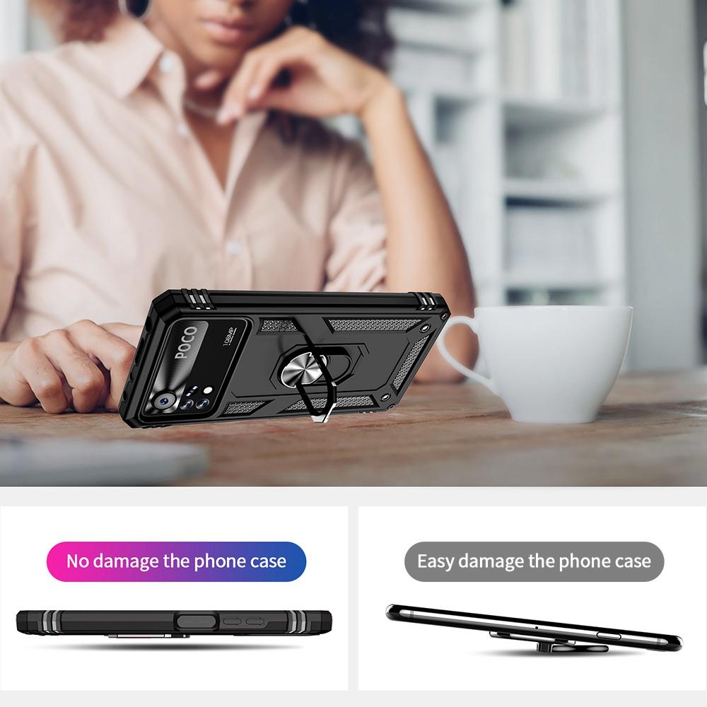 

For Xiaomi Poco X4 Pro 5G Ring Kickstand Phone Case Soft TPU+Hard PC Military Shockproof Protective Cover Black