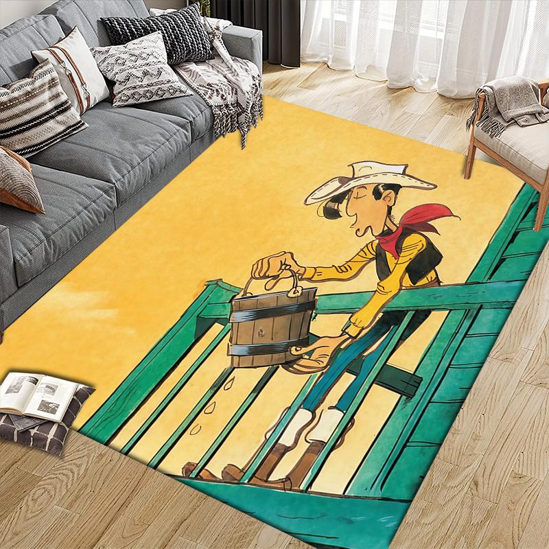 Lucky Luke2 Flannel Pattern Square Carpet,Area Rug,Carpet Rug for Living Room Bedroom Sofa Playroom Decor,Non-slip Floor Mat