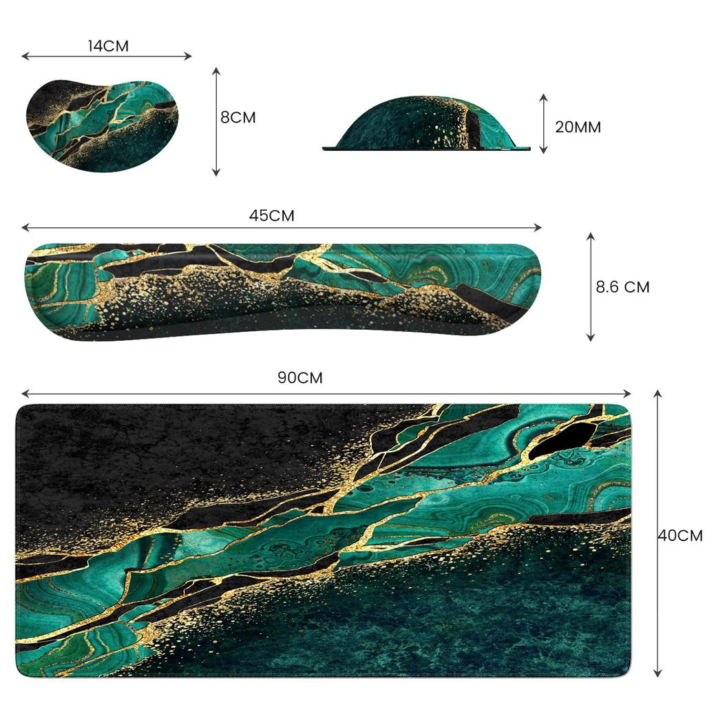 iCasso Mouse Pad and Wrist Rest 90x40cm Large Gaming Mouse Pad with Memory Foam Wrist Cushion for Keyboard and 45cm 14cm Ergonomic Rubber 3-Piece Set,