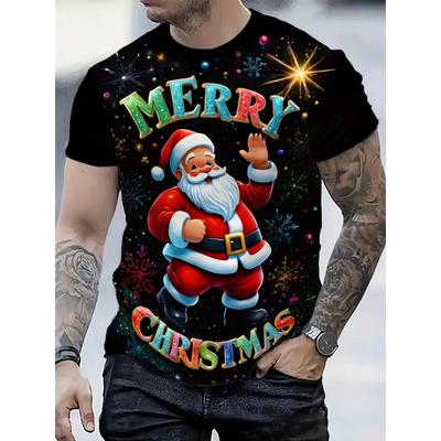 Men's 3D All-Over Print Christmas T-Shirt Xmas Festive New Year's Funny Santa Claus Graphic Short Sleeve Tshirt For Men Clothes
