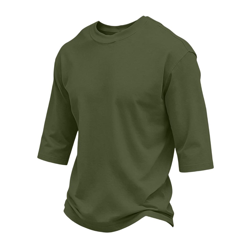 Men Casual Regular Fit Crewneck Three Quarter Sleeve T Shirt Soft Cotton Blend Plain Lightweight Top for Daily Wear
