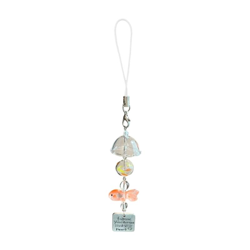 Fish Wind Bell Phone Strap Handmade Beaded Phone Charm Unique Fish Pendant Present for Stylish Women and Art Lovers