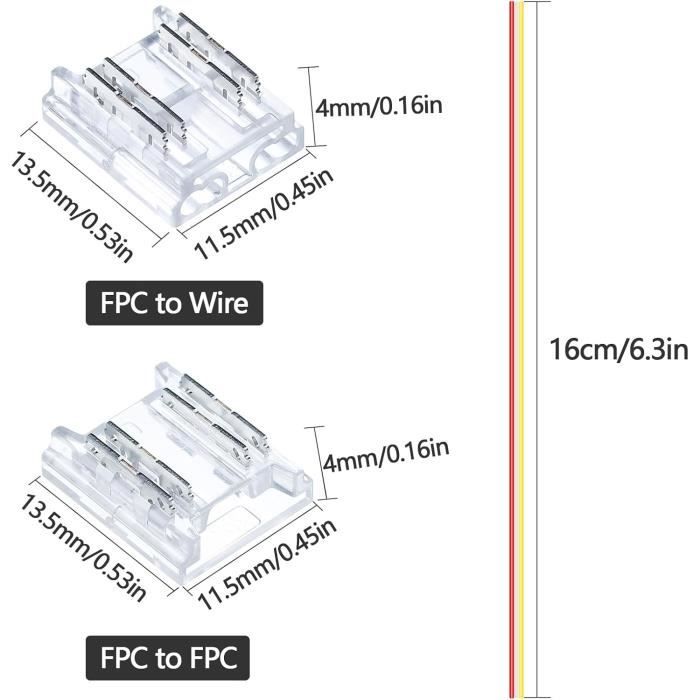 Connecteur led - goming - cct cob 4pin - 10mm - transparent - lot de 10 connecteurs