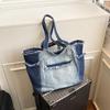 Neue große Denim-Tragetasche Koreanischer Stil Gewaschene Denim-Umhängetasche mit Fransen für Damen Tägliche Tasche für den Weg zur Arbeit
