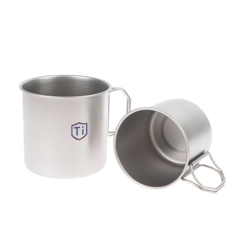 Titanium Steel Coffee Mug Cup With Foldable Handle Outdoor Camping Water Mug Tableware For Hot And Cold Beverages