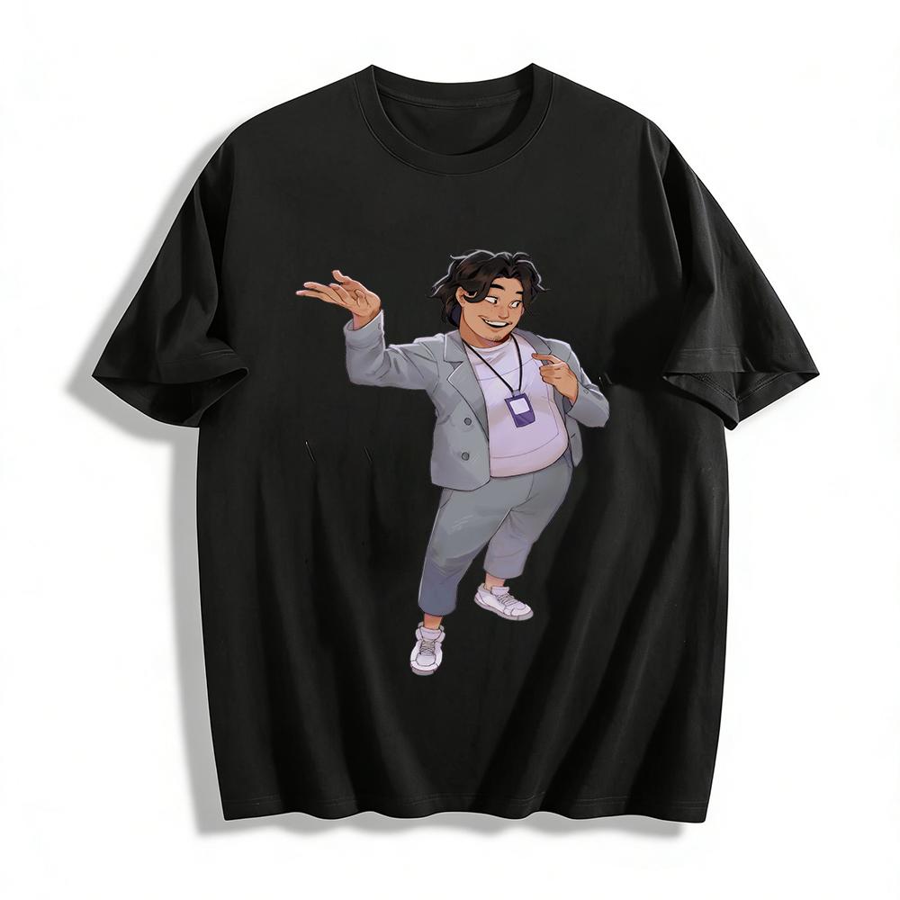 Trendy Cartoon Office Guy Print Casual T-Shirt Loose Fit Versatile Top For Daily Commute Pure Cotton T-shirt