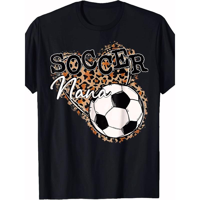 

European sizes Men S Soccer Nana Leopard Print T-Shirt - with Orange & Soccer Graphic, Casual Round Neck Tee 4XL