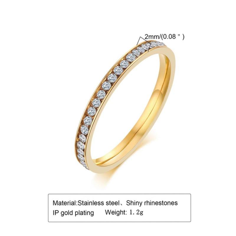 2Mm Titanium Steel Diamond-encrusted Ring for Women's High-end Niche Ins Simple Couple Ring Hand Jewelry