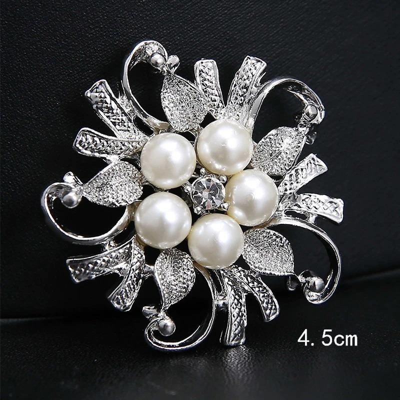 Fashion Silver Plated Wedding Brooches Simulated Pearl Brooch Flower Collar Dressing Hijab Pins Fashion Jewelry.