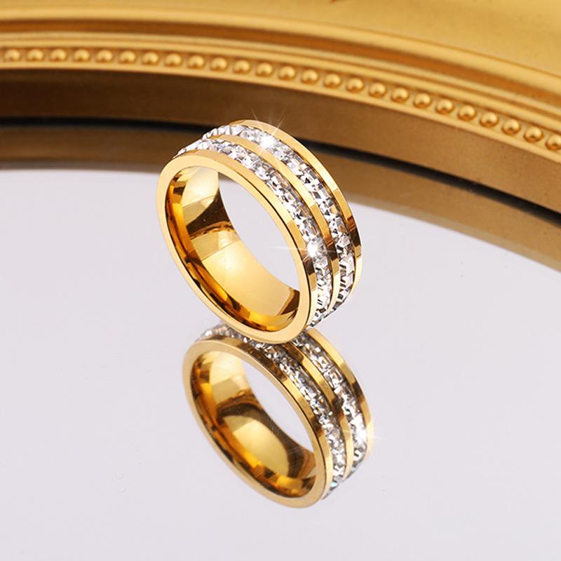 Stainless Steel Double-row Small Square-cut Diamond Ring - Fashionable and Luxurious Full-set Star End Ring for Women, Versatile Finger Ring