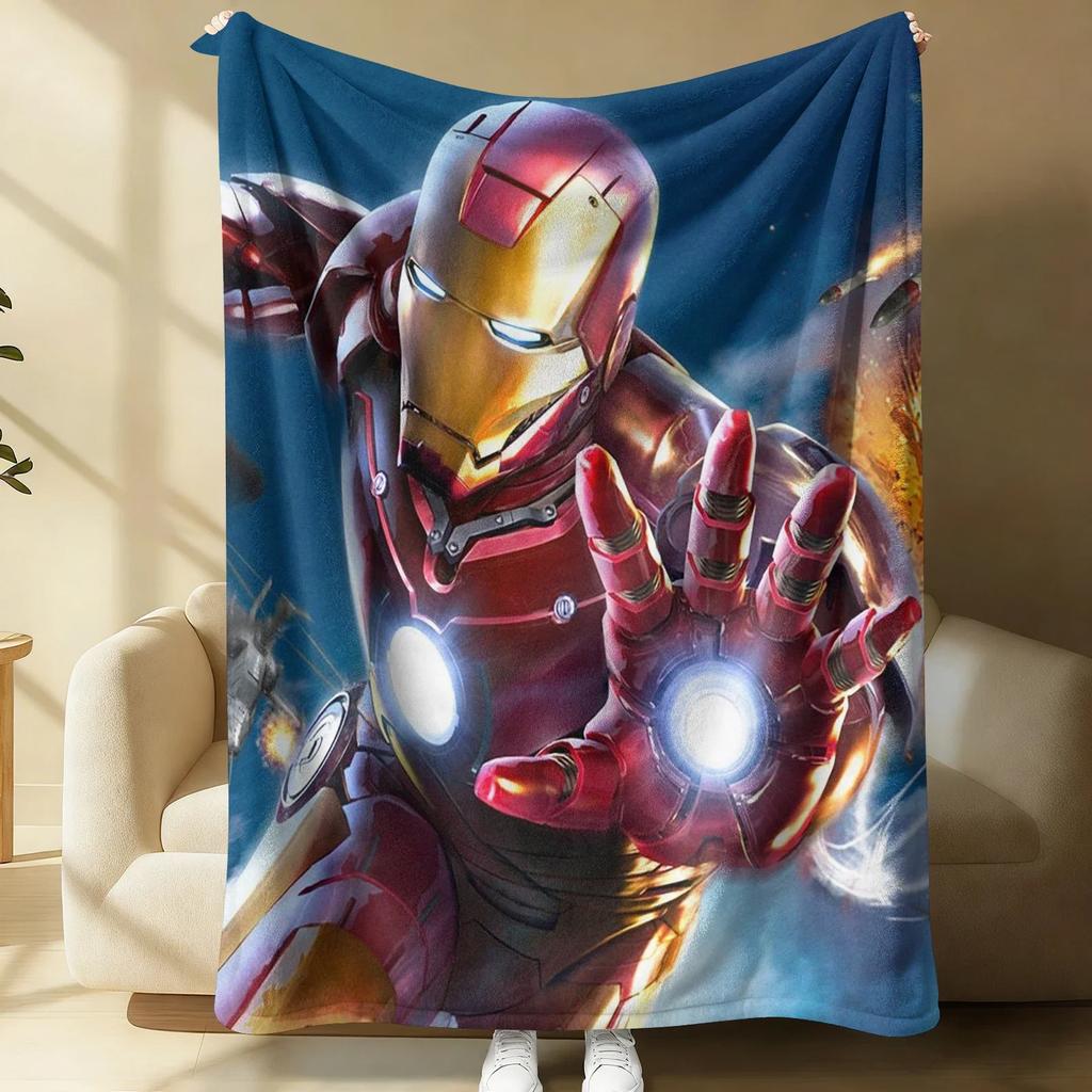 Iron Man Superhero Print Flannel Blanket Office Soft Thick Fluffy Lightweight Warm Throw Sofa Bed Cover Home Decor Kids Gift
