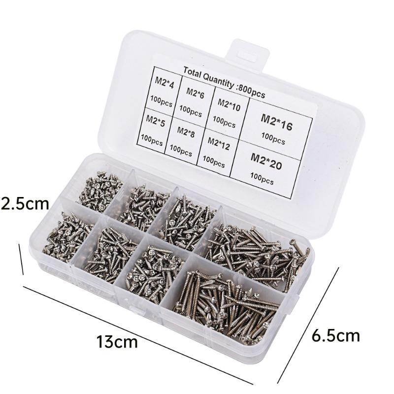 

800 шт./кор. набор саморезов M2 из углеродистой стали с крестообразным шлицем и плоской головкой самосверлящий винт DIY промышленный винтовой резьбовой крепеж M2