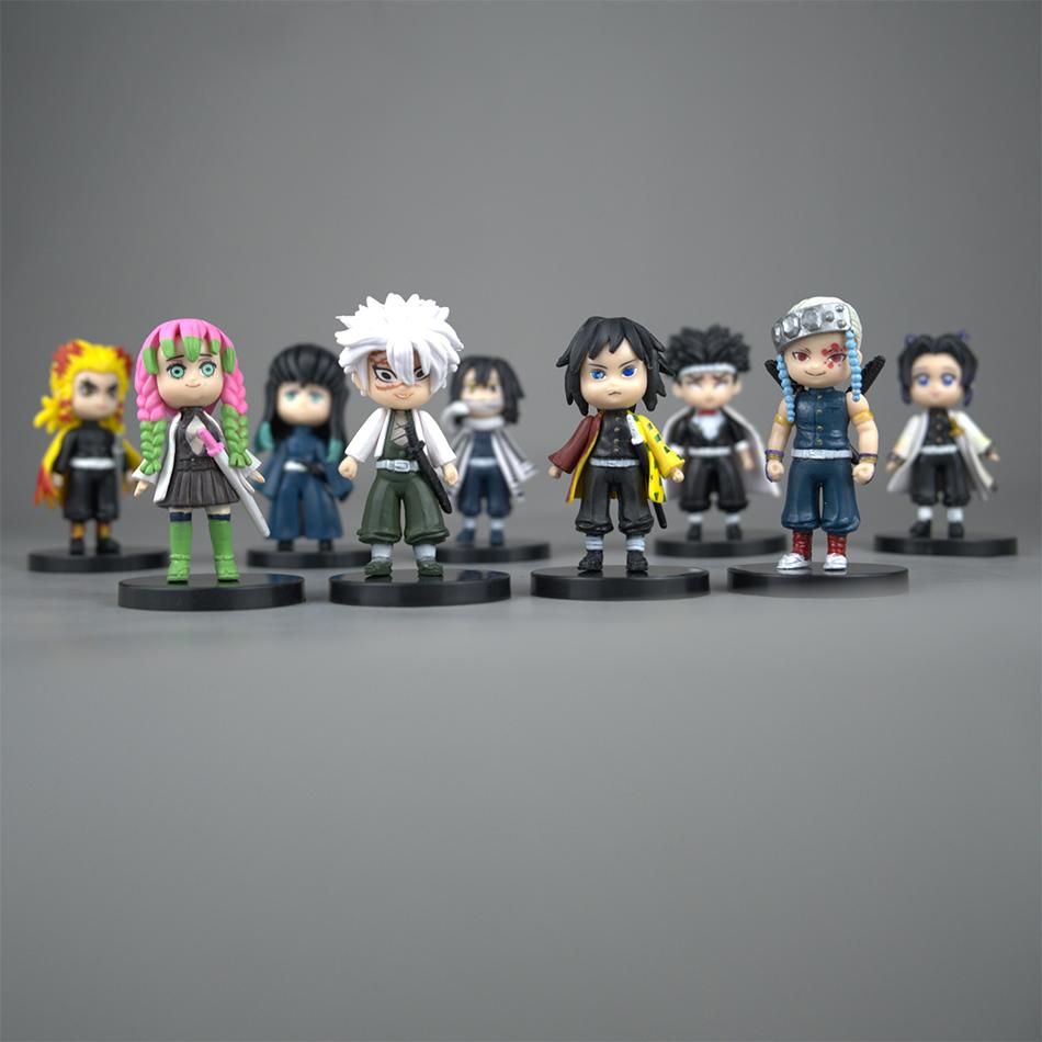 New 9pcs/Set Anime Demon Slayer Action Figures - Tanjirou Nezuko Zenitsu Inosuke Kyoujurou Q Version PVC Kawaii Toy Gift Set