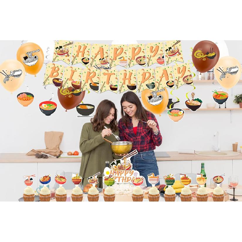 Ramen Party Decorations Japanese Noodles Birthday Decorations Includes Ramen Happy Birthday Banner Cupcake Toppers Cake Topper Spirals Balloons for