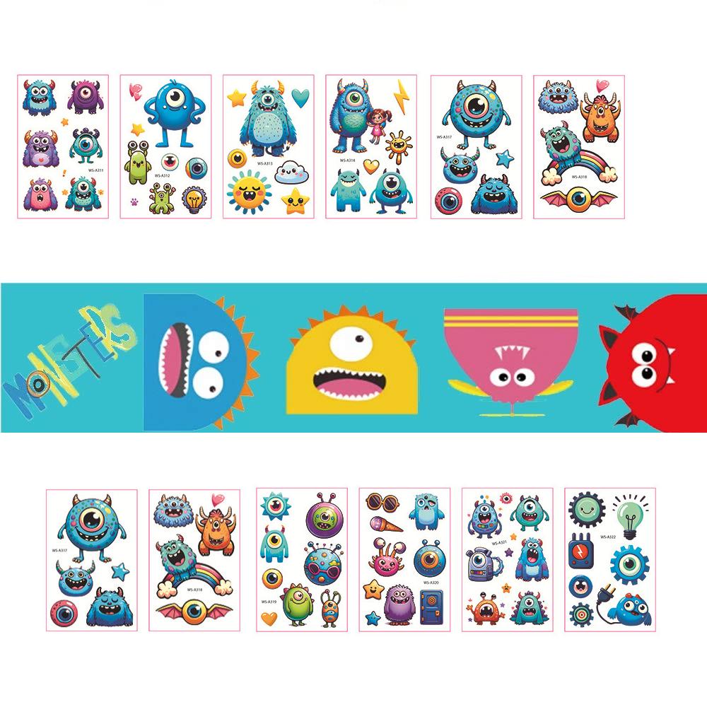 

Monster Temporary Tattoos For Kids - More Than 120 Tattoos - Cute Cartoon Tattoos Sticker For Boy Girl Birthday Party Decoration