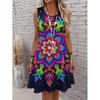 3D Floral Pattern Dress, Summer Sleeveless Round Neck Casual Dress