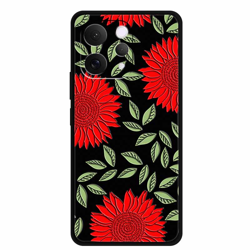 For Vivo S50 5G Case 3D Emboss Flower Black Silicone Soft Back Cover Case For Vivo S50 2025 Phone Case 6.59" Coque V2528A Fundas