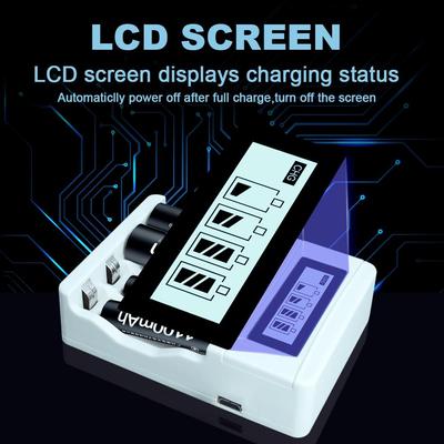 4 Steckplätze, Schnellladegerät, LCD-Display, intelligentes intelligentes USB-Akkuladegerät für AA/AAA Ni-CD Ni-MH 1,2 V wiederaufladbare Akkus
