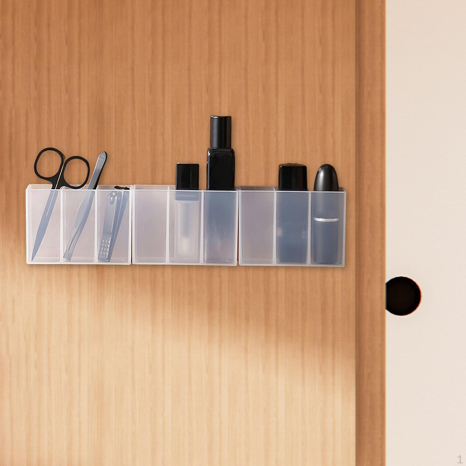 

3x Makeup Storage Box Transparent Hanging Container Self paste Wall Mounted Pen Holder Display Case