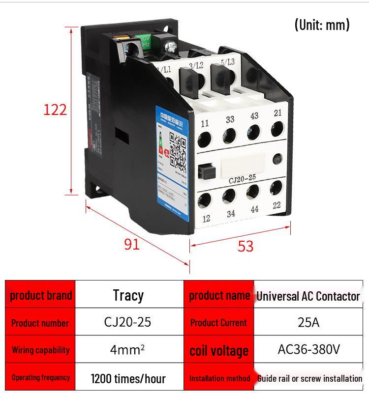 DELIXI CJ20 Series AC Contactor (10A-400A, 220V/380V)