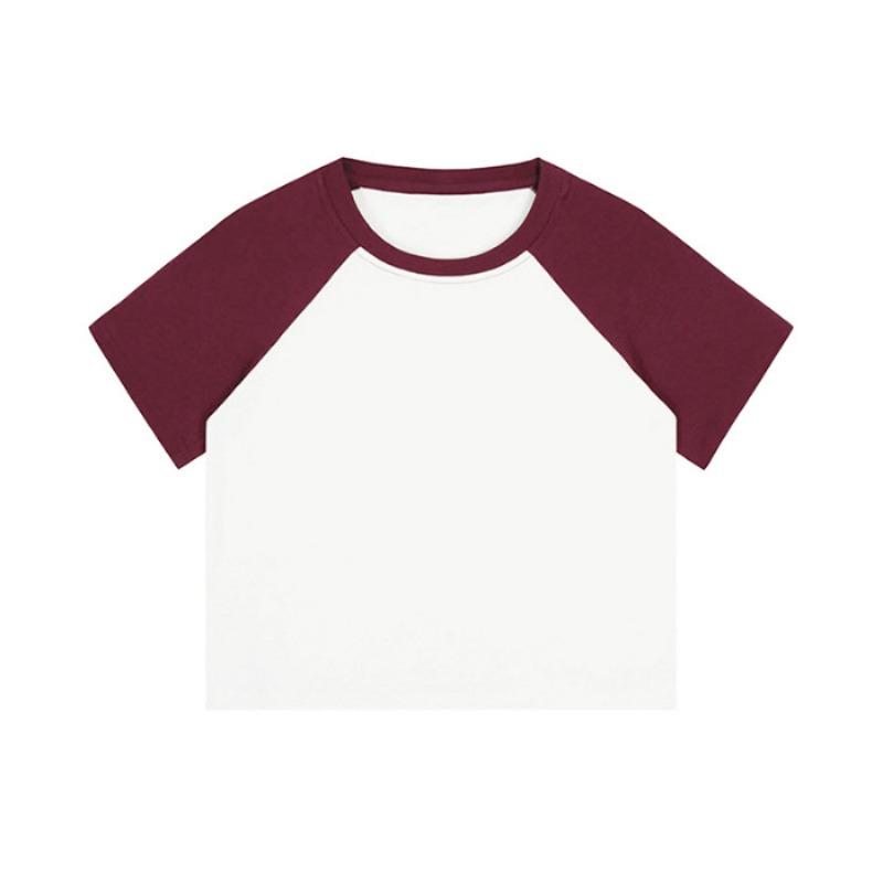 Ensfarvet Rund hals Skuldermermer Ren bomull Fargeblokkert Kort Glansfull Kortermet T-skjorte