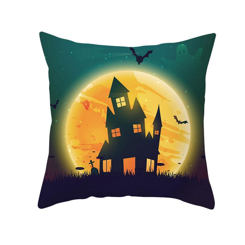 Halloween Theme Horror Pumpkin Bat Print Pattern Cushion Cover Home Living Room Sofa Decoration Square Throw Pillow Cover