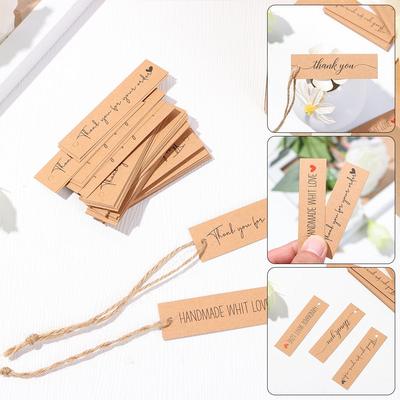 Ornament Enclose 10M Strings Handmade With Love Thank You Hanging Tags Kraft Paper “Merci” Labels