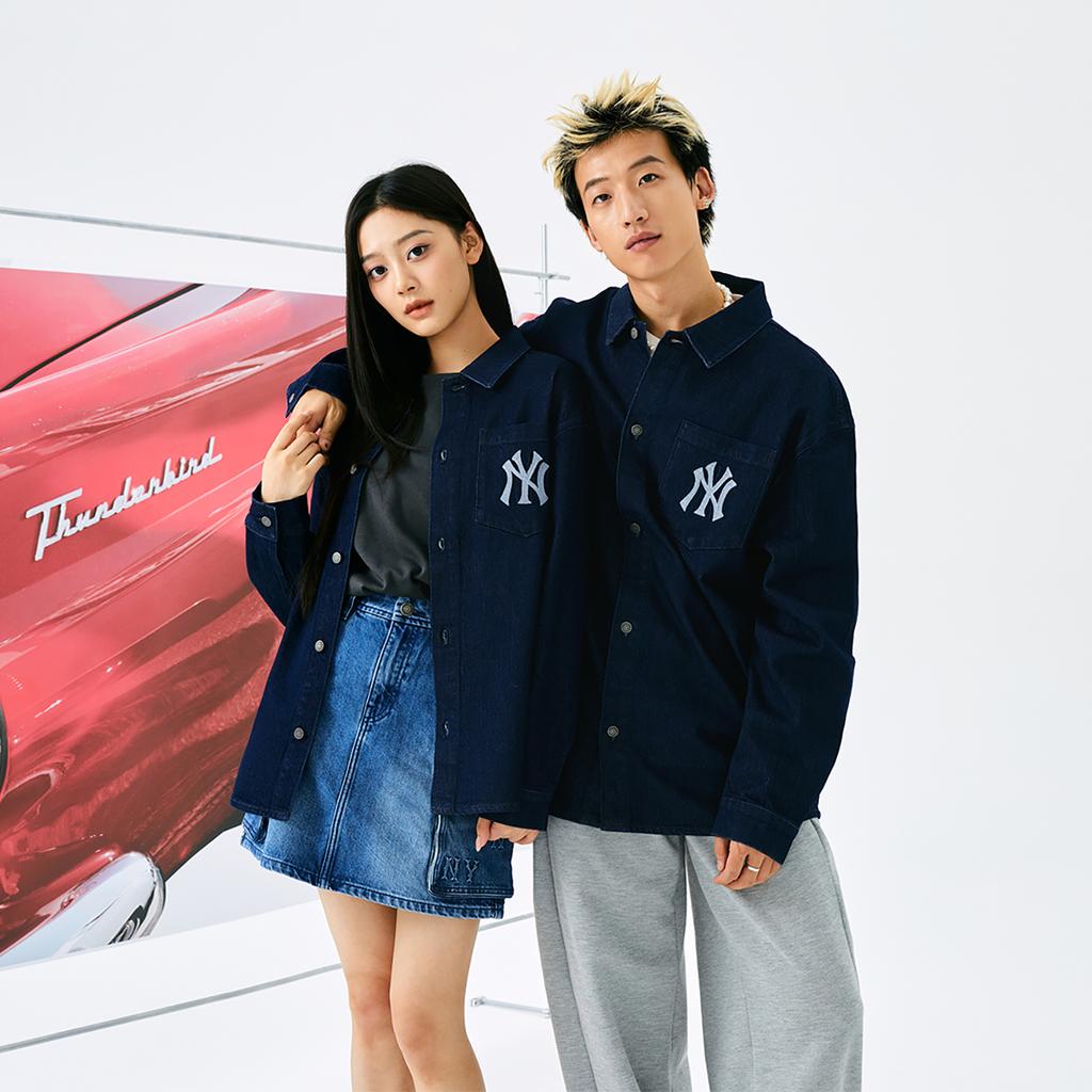 New MLB MONOGRAM Collection New York Yankees 24FW Shirt Unisex Dark Marine Blue 3ADRM0344-50NYD