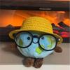 Cute Plush Earth Keychain with Hat and Glasses Kawaii World Globe Planet Pendant Stuffed Toy Bag Charm Accessories Keyring Gift