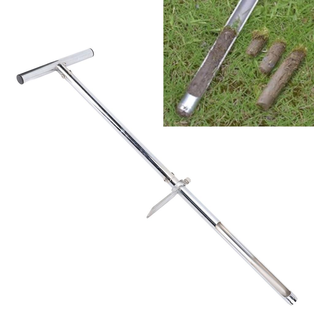 Soil Probe, Stainless Steel Soil Sample Probe, Soil Sampler with Foot Pedal and 2 Sample Bags, Soil Probe Rod for Sampling, Plant Care, Garden, Farm,