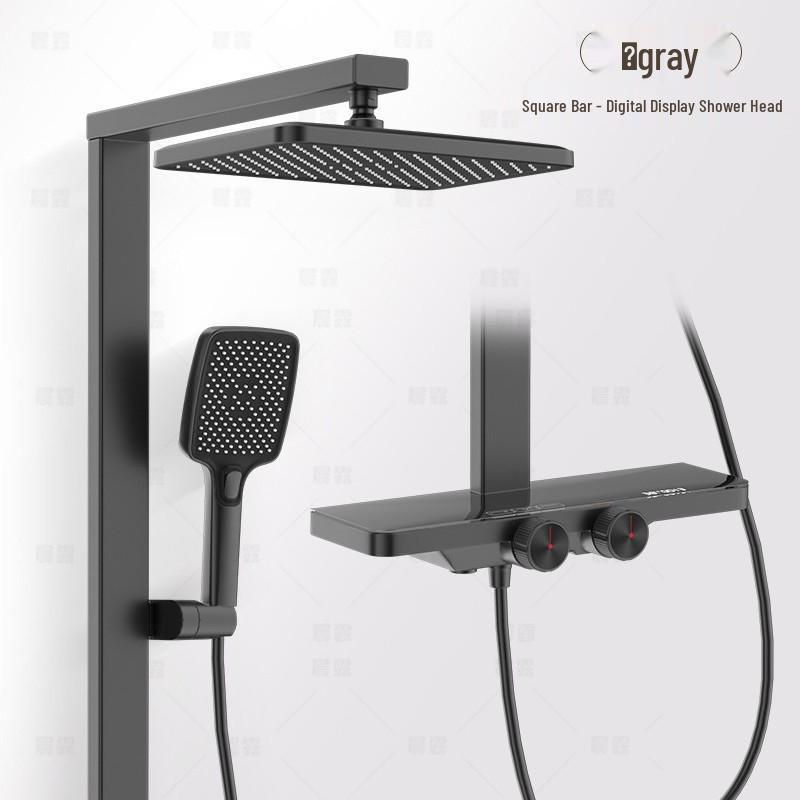 Pressurized All-Copper Shower Head with Gray Digital Display and Storage Set