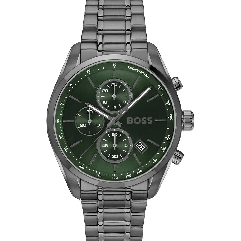 BOSS Grand Prix Green Anthracite Stainless steel bracelet Men s Quartz 1514228 зелёный
