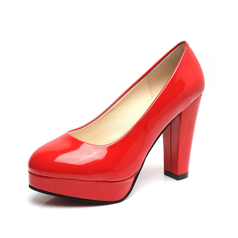 Fashion Comemore Round Toe Slip-On Square Heeled Pumps High Heel Patent Leather Ladies Zapatos Mujer 2025 Plus Size 43 Women Dress Shoes