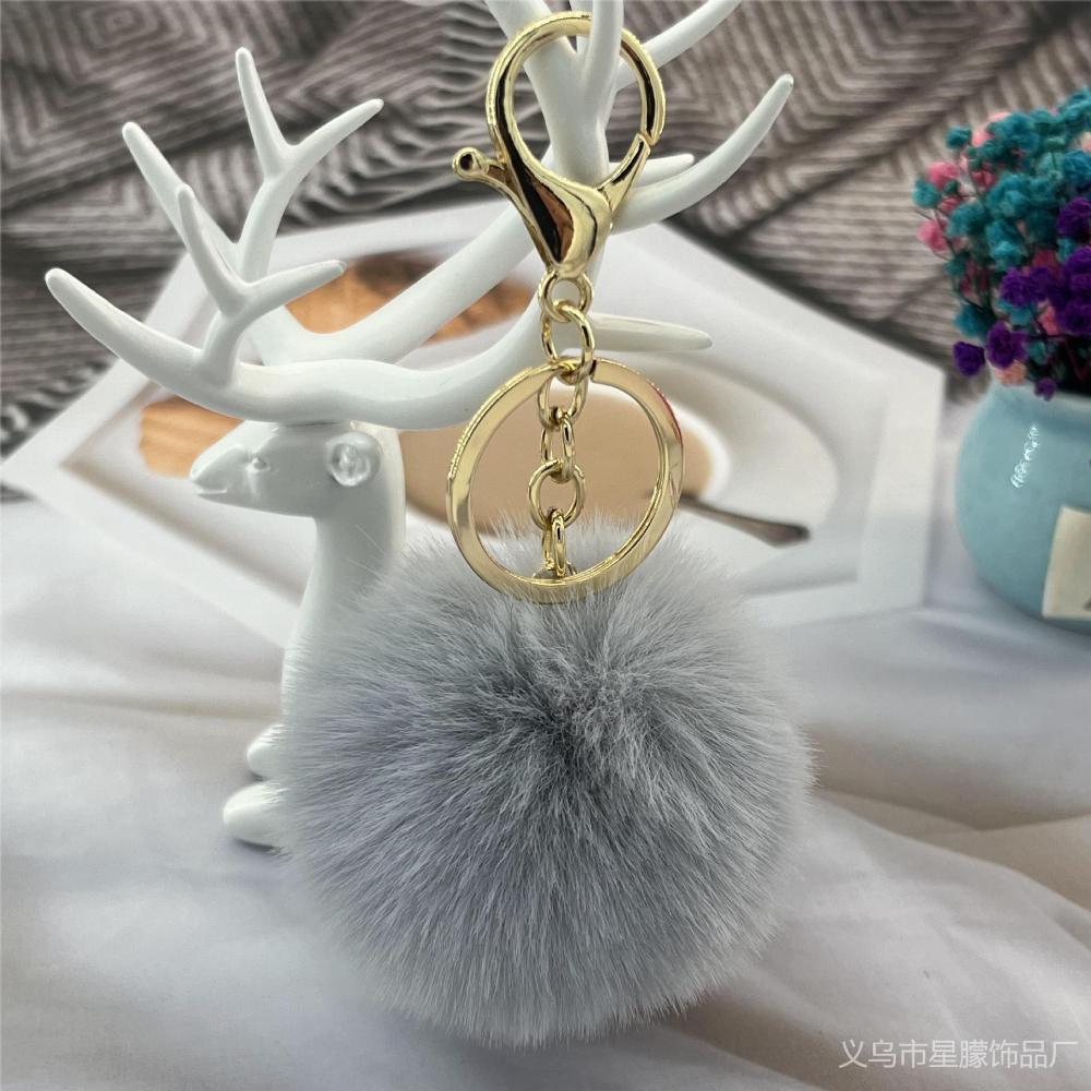 

Пухнастий кролячий хутряний брелок з м ячиком з помпонами та совою, брелок для ключів, автомобільний брелок, тримач, брелок, аксесуар для жіночої сумки 1pcs сірий