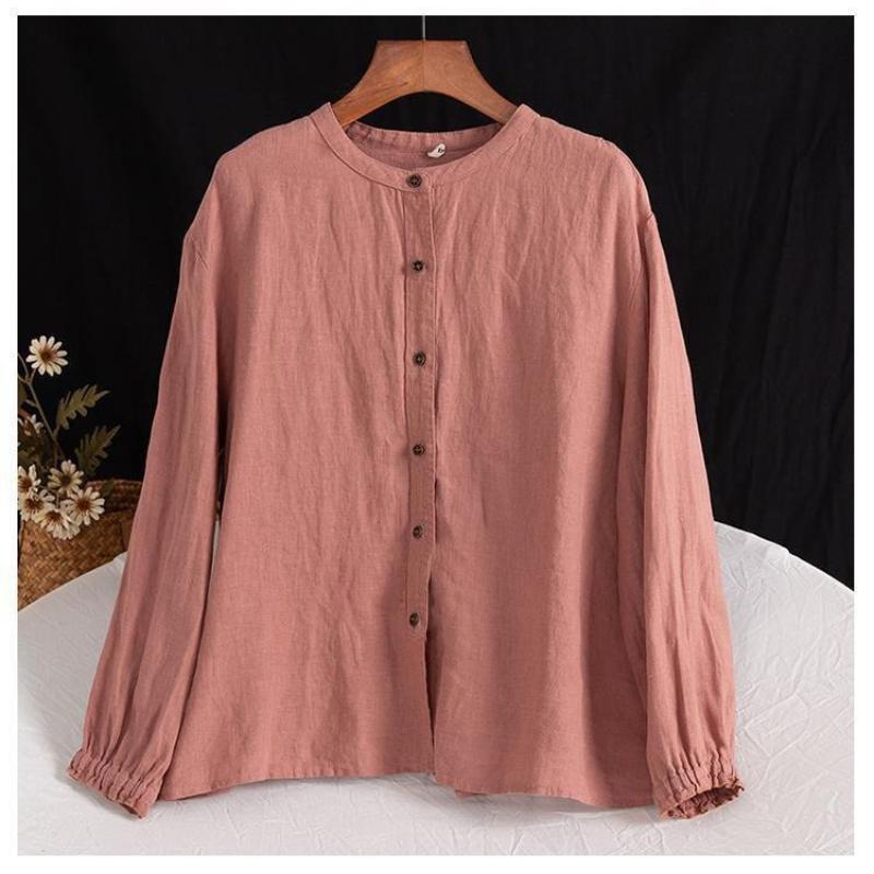 Spring Ethnic Style Vintage Cotton Linen Casual Shirt Women O-neck Loose Fashion Buttons Blouse Female Long Sleeve Blusa